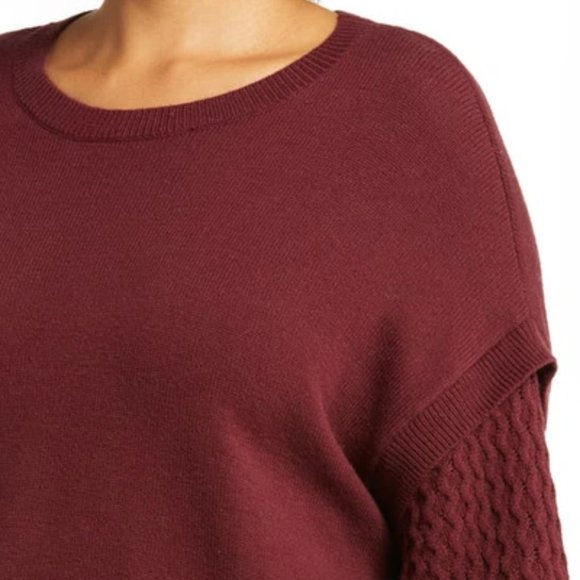 Open Edit Stitch Sleeve Cotton Blend Sweater in Natural Size 1X - Picture 6 of 15